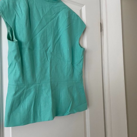 Linen Turquoise Sleeveless Fitted Jacket by Femme De Carrière - Picture 2 of 5